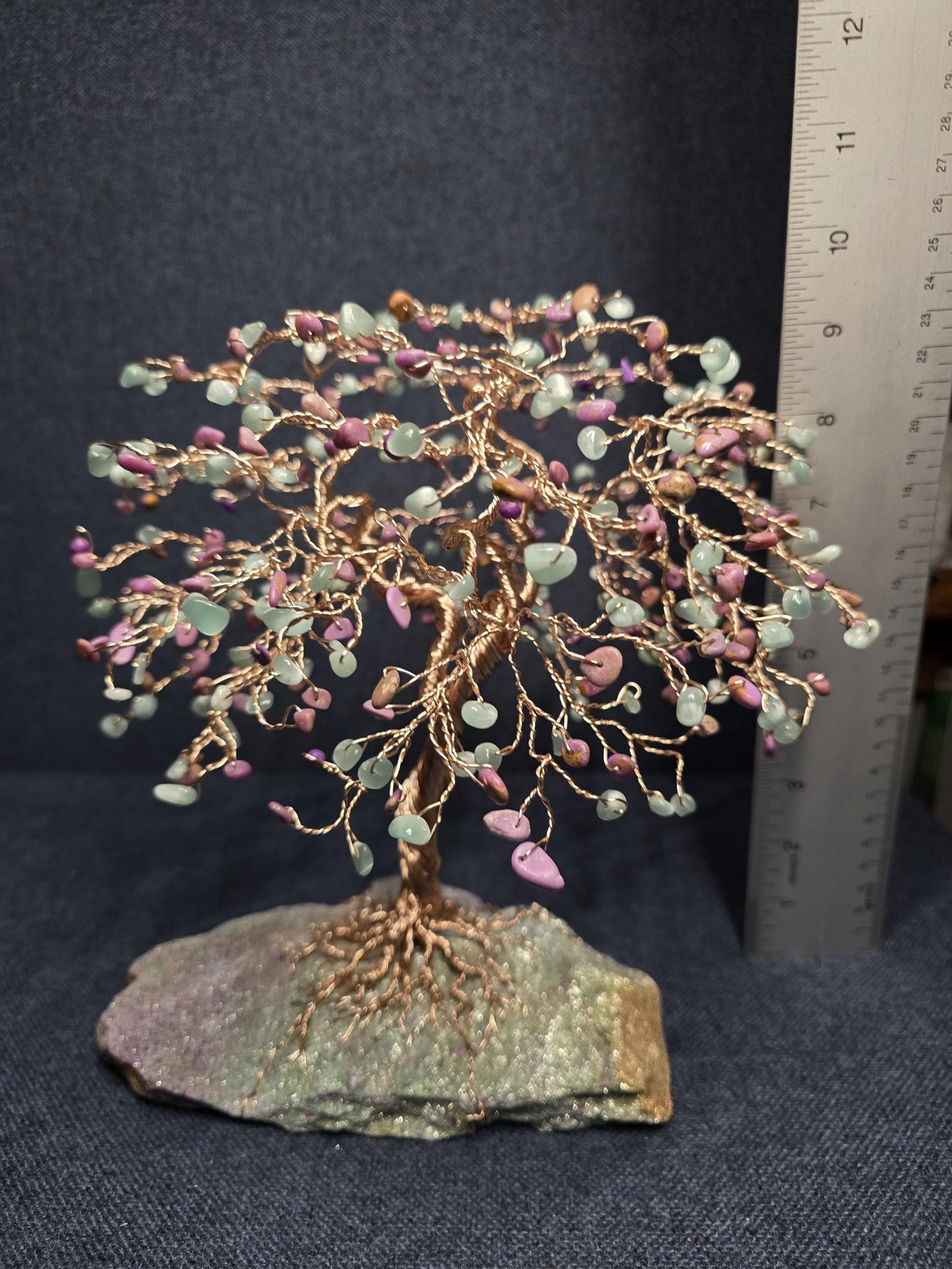 Green Moonstone & Phosphosiderite Gemstone Tree Sculpture Art