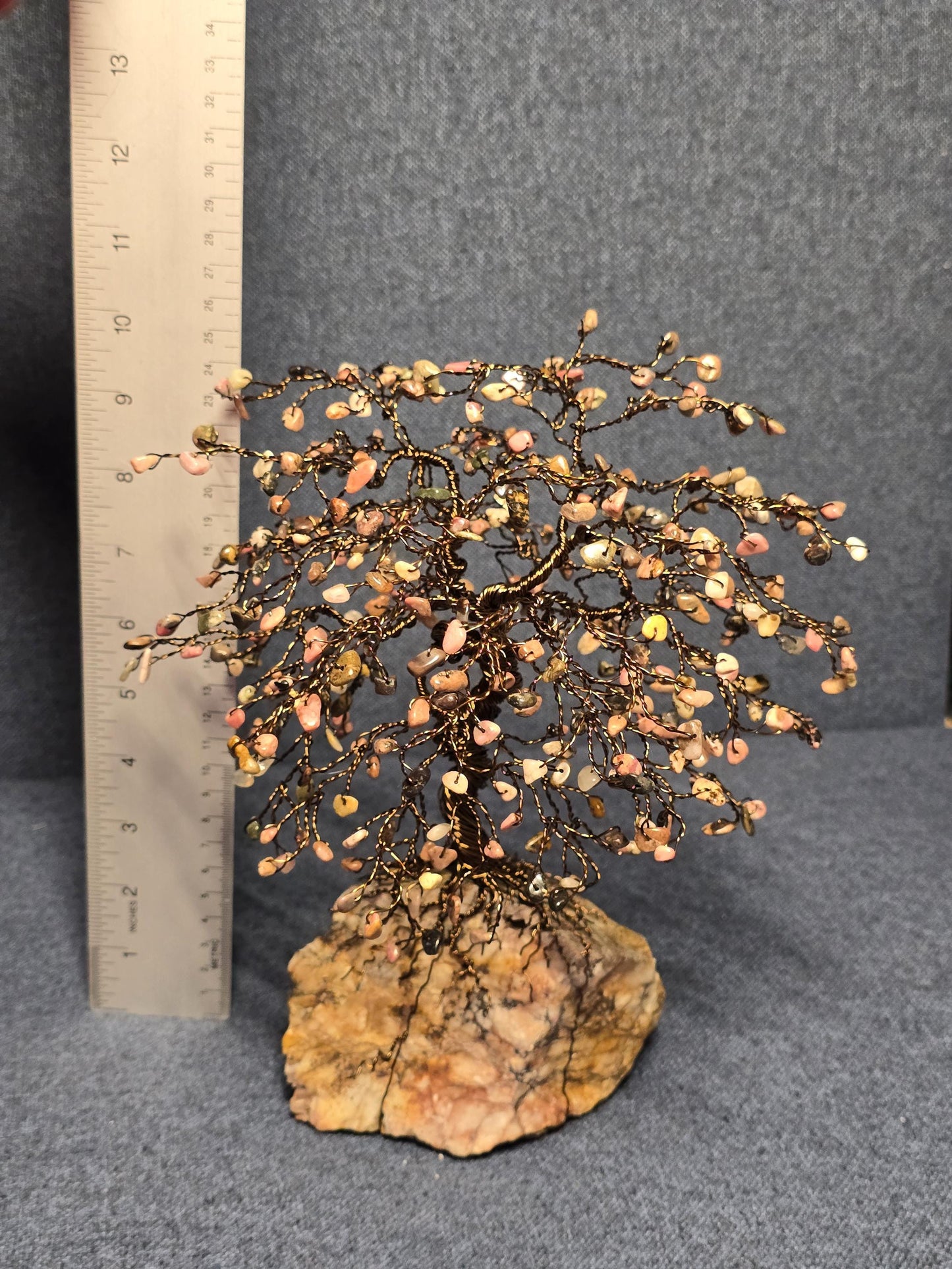 Large Rhodonite Gem Tree with Dark Bronze Wire, Handcrafted Wire Sculpture Art