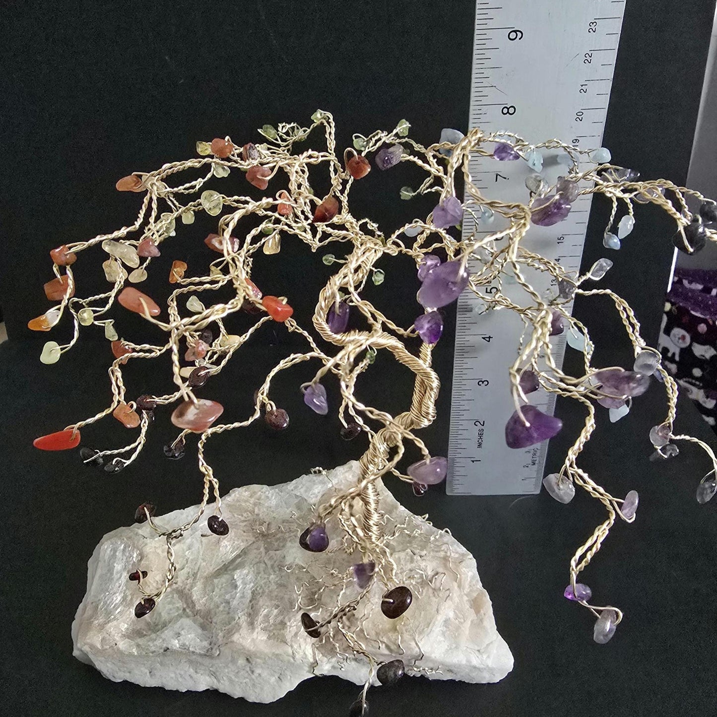 Chakra Willow Gemstone Tree on Quartz Rock Base