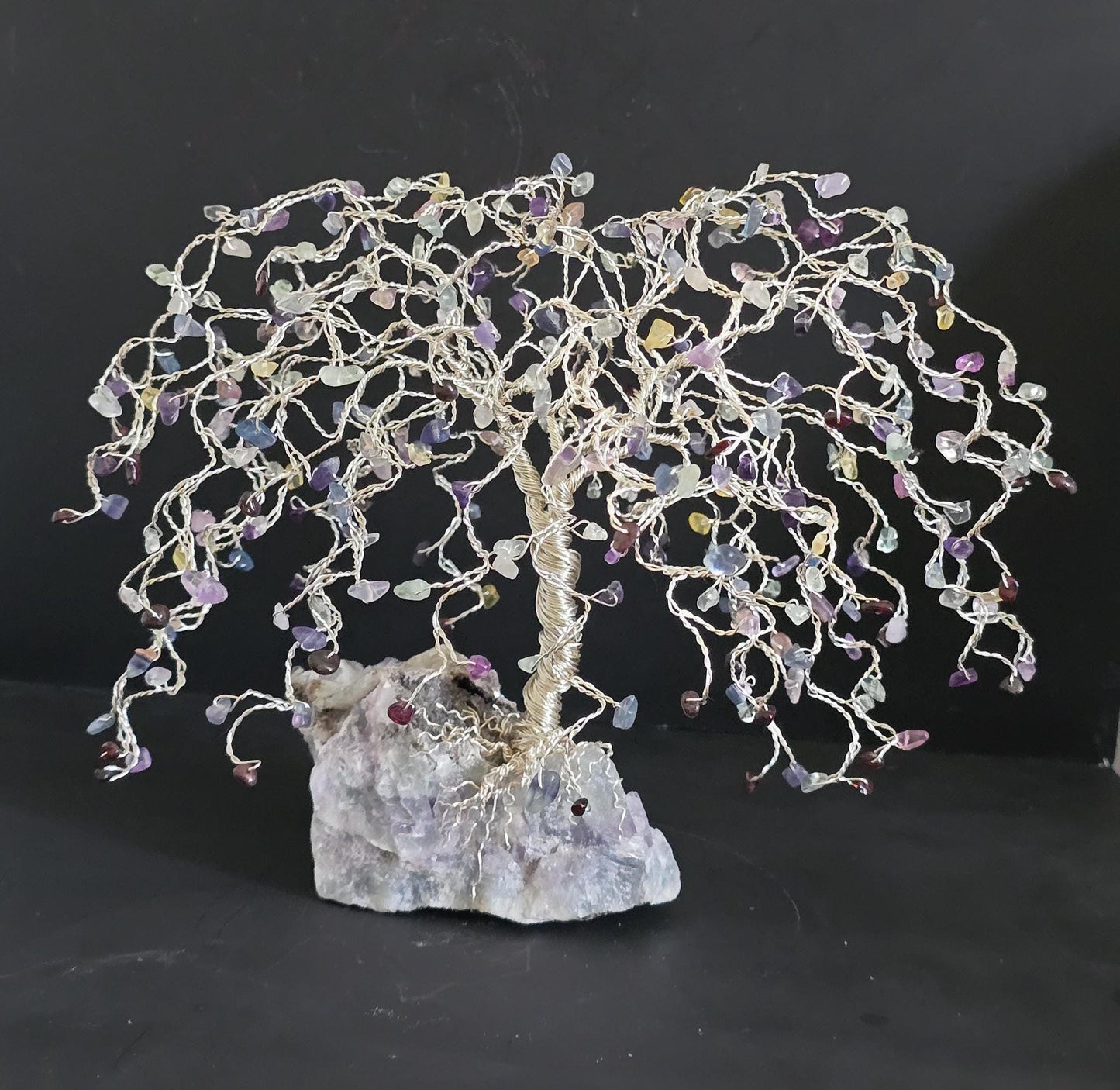Fluorite Weeping Willow Crystal Tree on Raw Fluorite Base