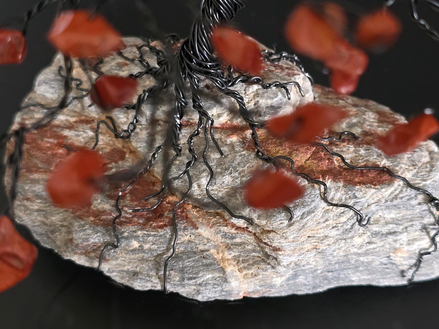 Red Jasper Bonsai Crystal Tree on Black Hills Rock Base