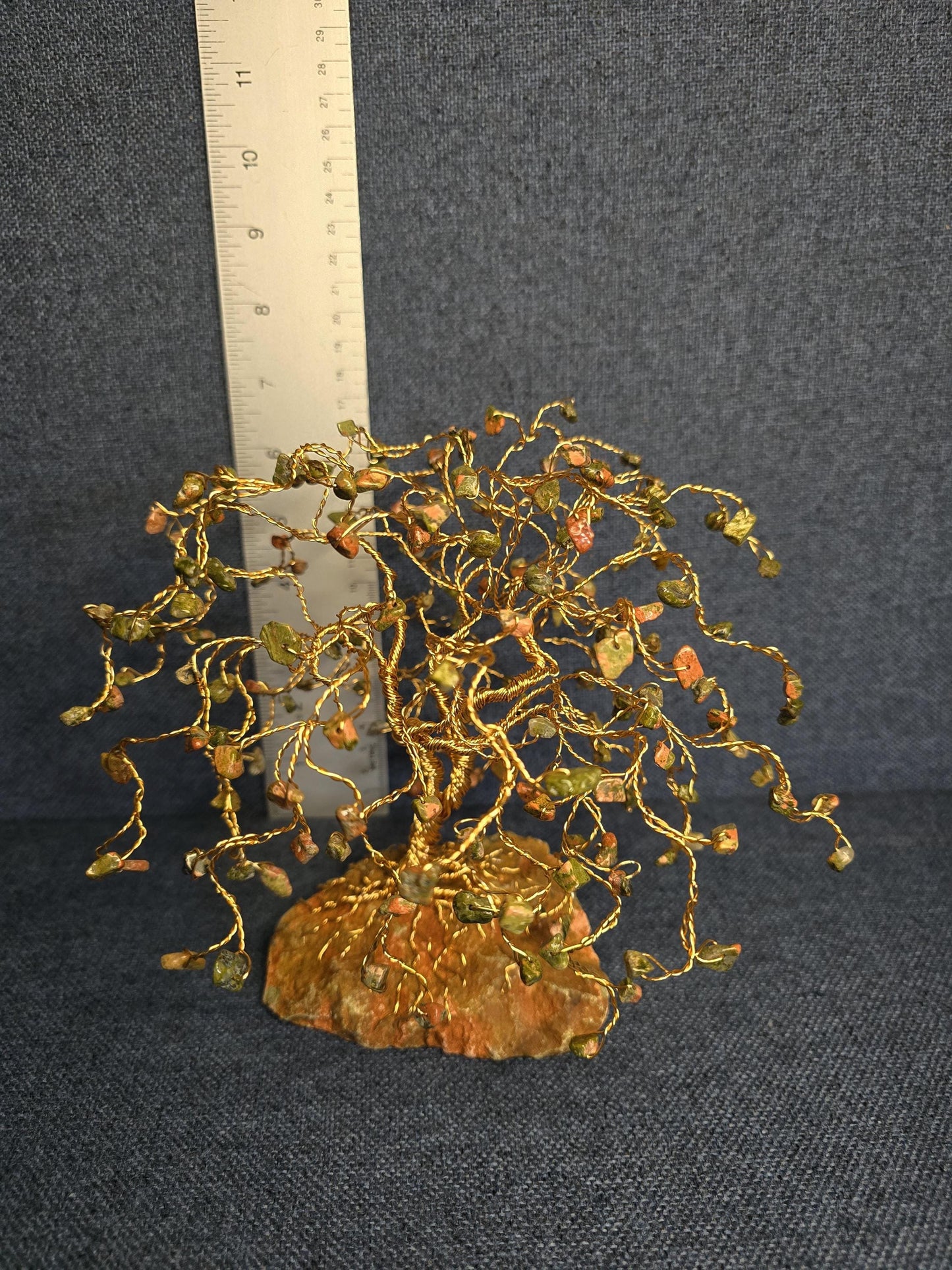 Weeping Willow Rose Gold Unakite Gem Tree on Unakite Rock Base