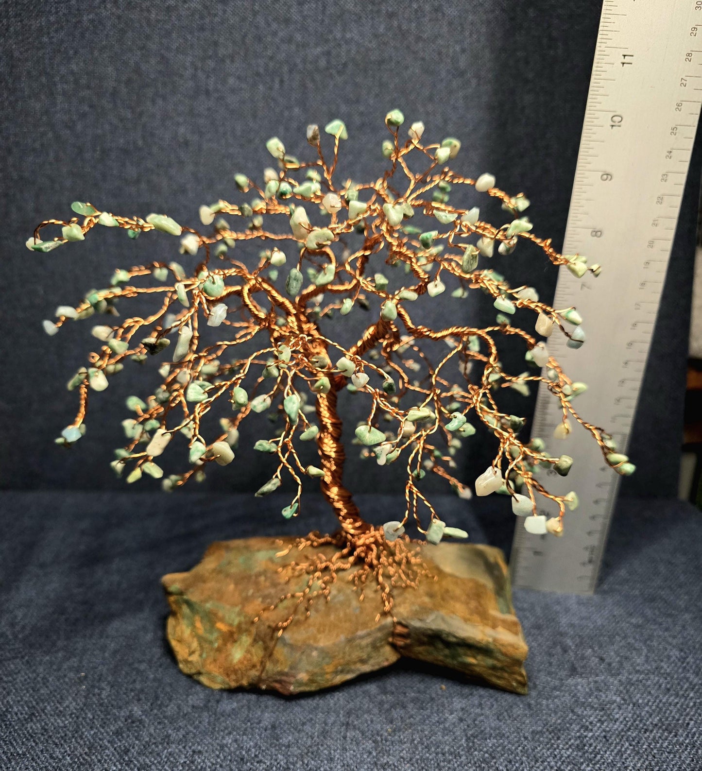 Green Jade Gem Tree on Chrysocolla Rock Base