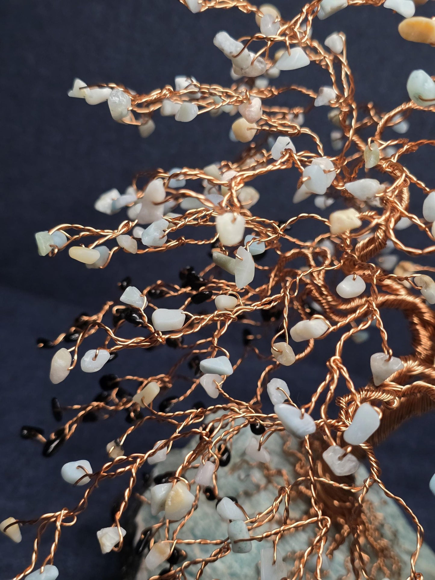 Amazonite & Black Tourmaline Crystal Tree Art Sculpture