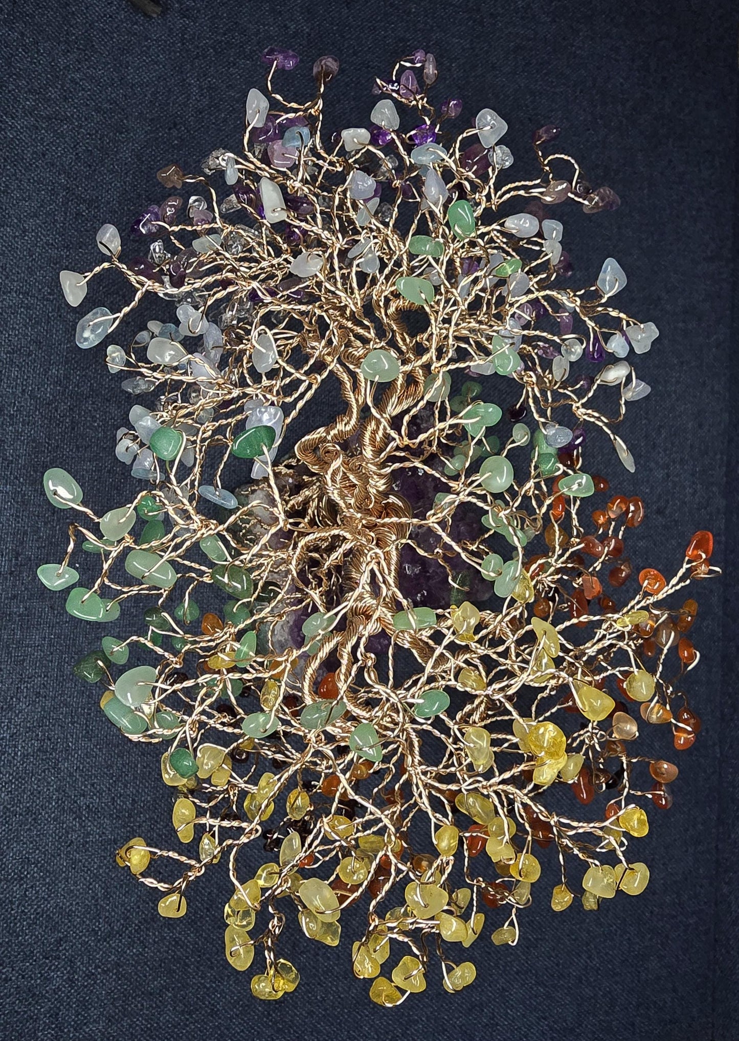 Large 7 Chakra Crystal Tree on Flashy Amethyst Rock Base