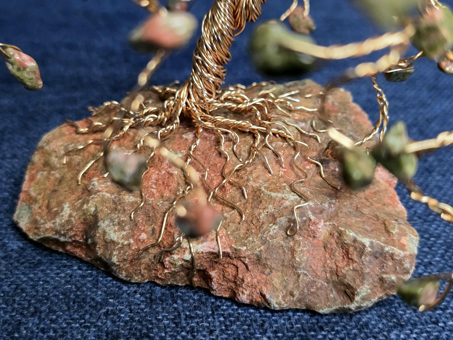 Weeping Willow Rose Gold Unakite Gem Tree on Unakite Rock Base