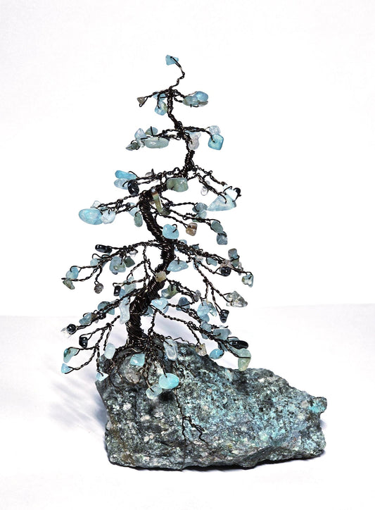 Comforting Blue Peruvian Opal Pine Tree Art Sculpture