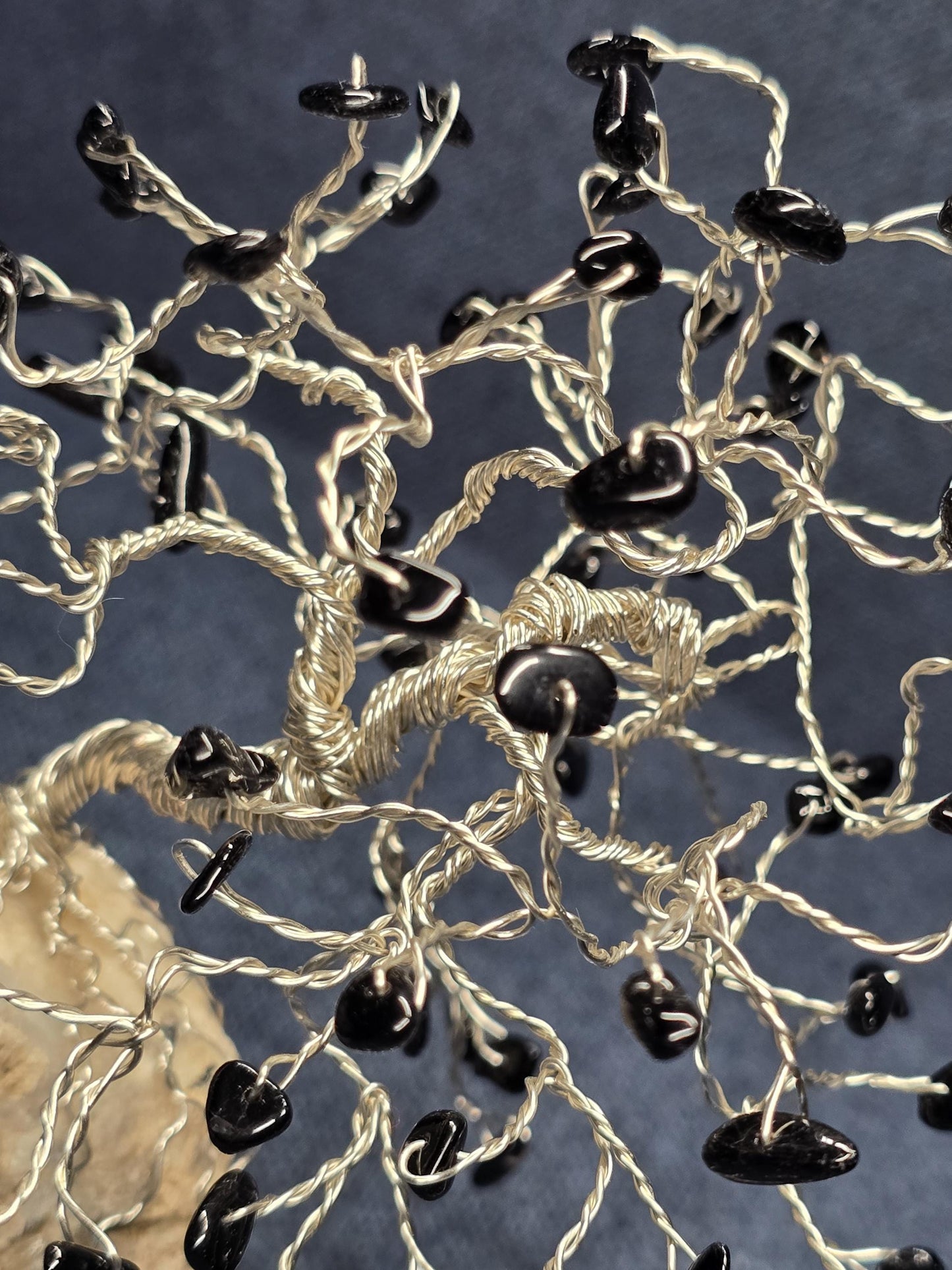 Black Tourmaline Bonsai Crystal Tree on Quartz Rock Base