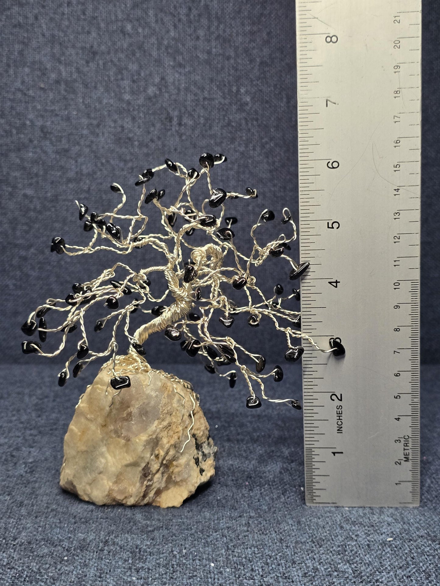 Black Tourmaline Bonsai Crystal Tree on Quartz Rock Base