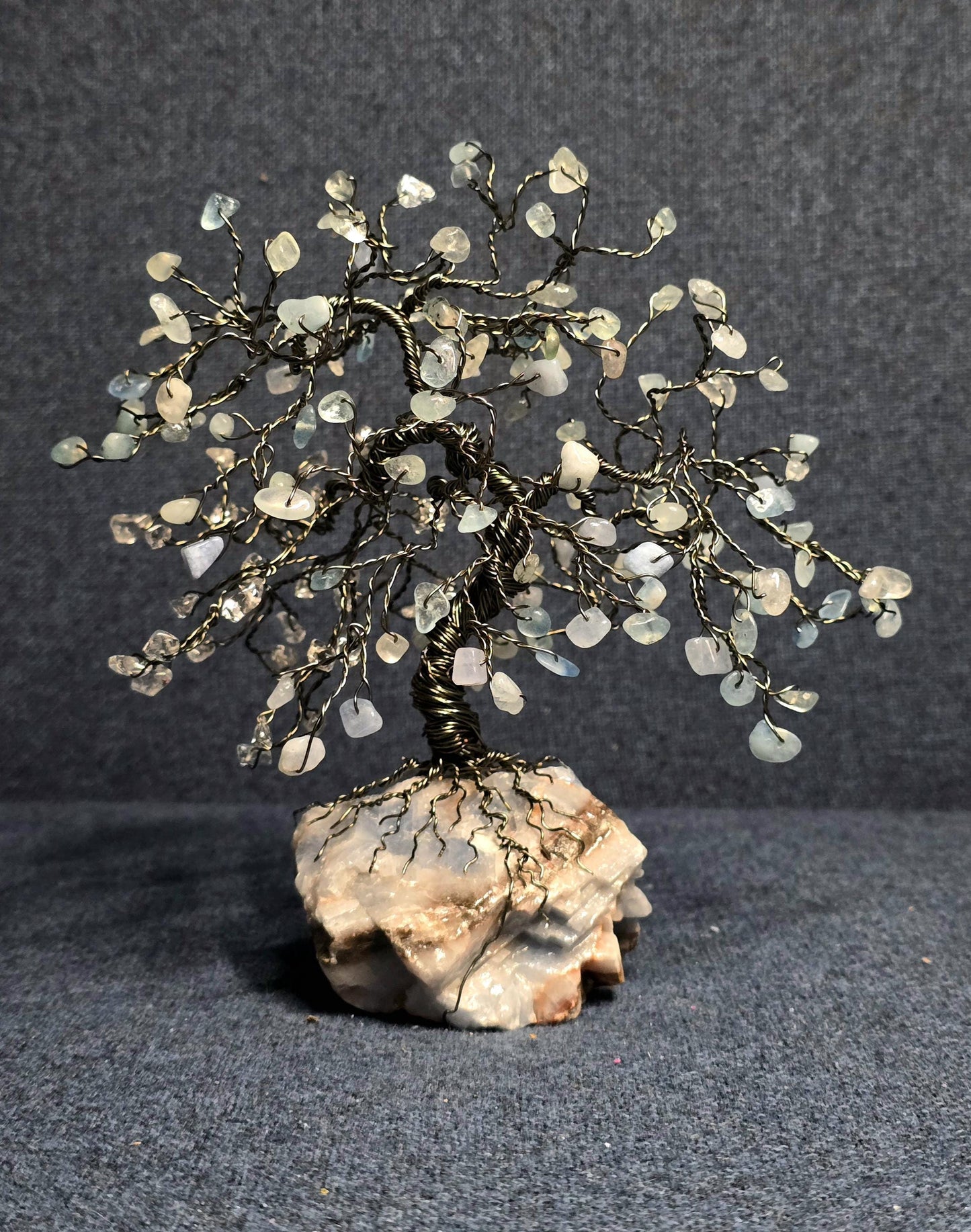 Aquamarine Bonsai Crystal Tree on Calcite Rock Base