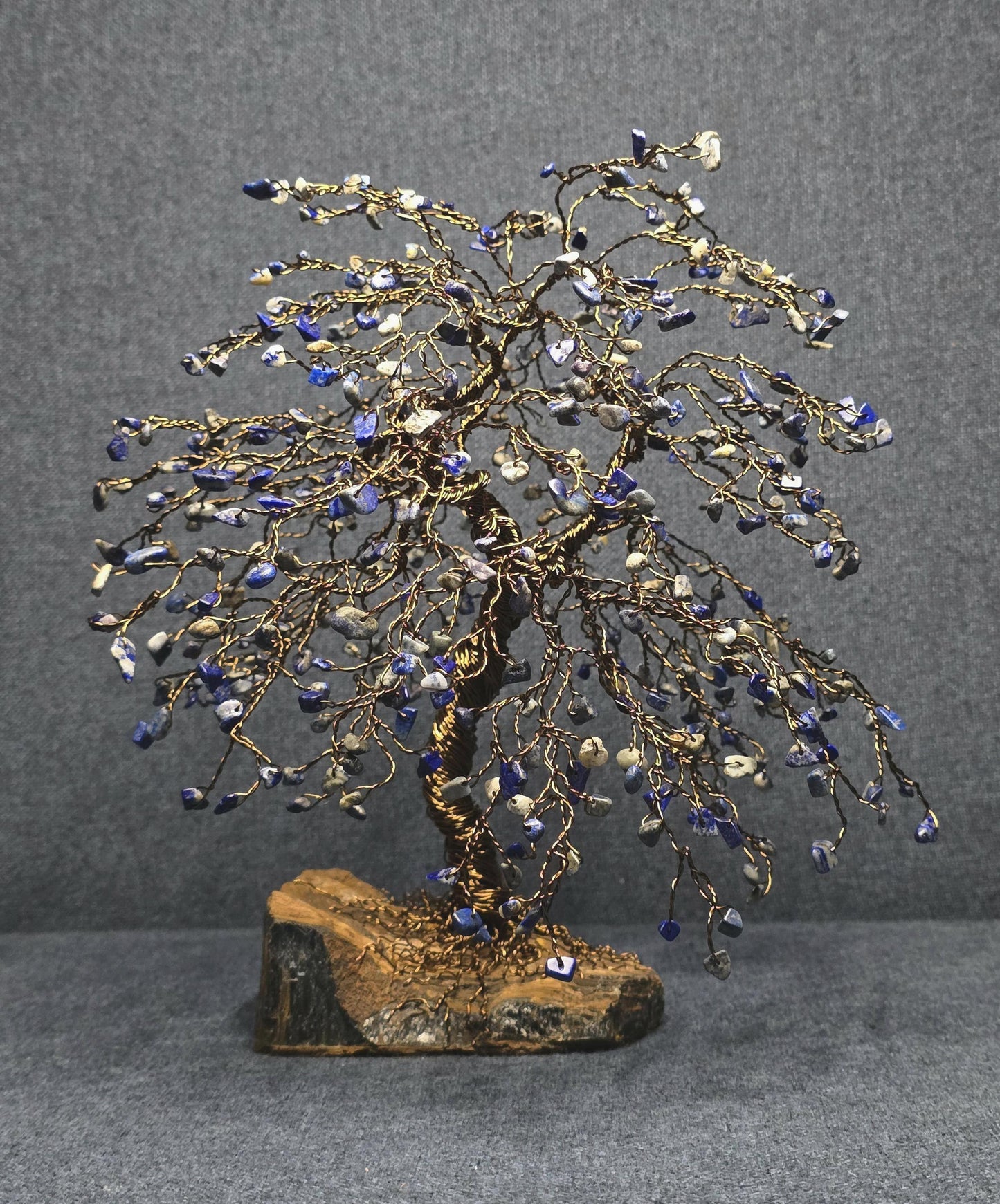 Large Lapis Lazuli Crystal Tree on Tigers Eye Rock Base