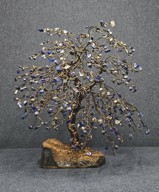 Large Lapis Lazuli Crystal Tree on Tigers Eye Rock Base
