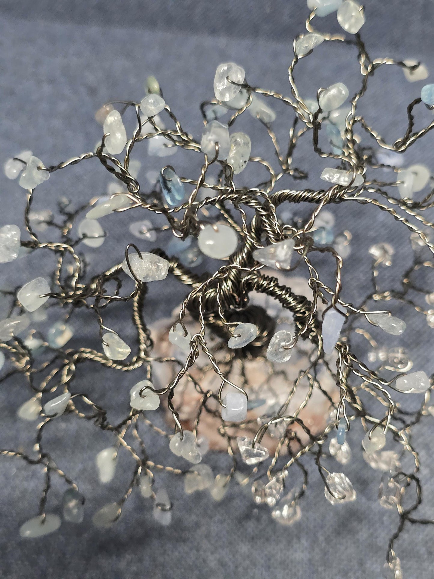 Aquamarine Bonsai Crystal Tree on Calcite Rock Base