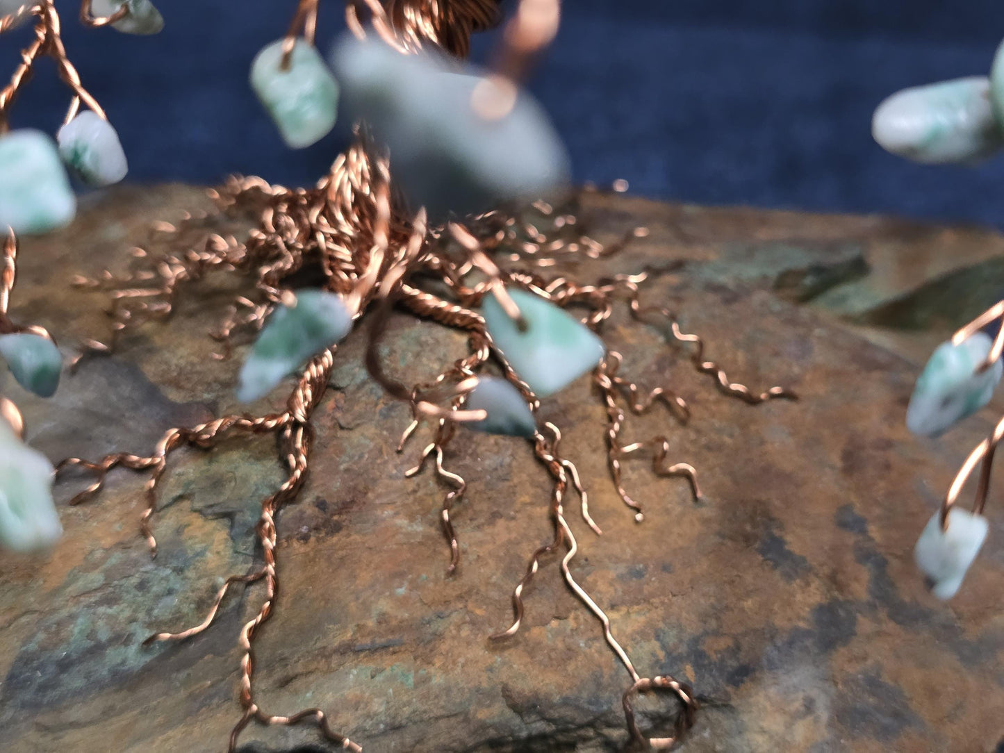 Green Jade Gem Tree on Chrysocolla Rock Base