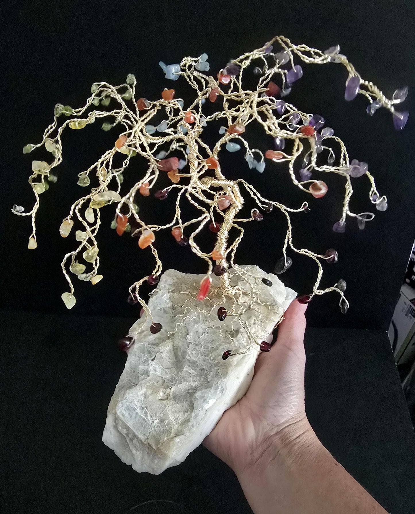 Chakra Willow Gemstone Tree on Quartz Rock Base