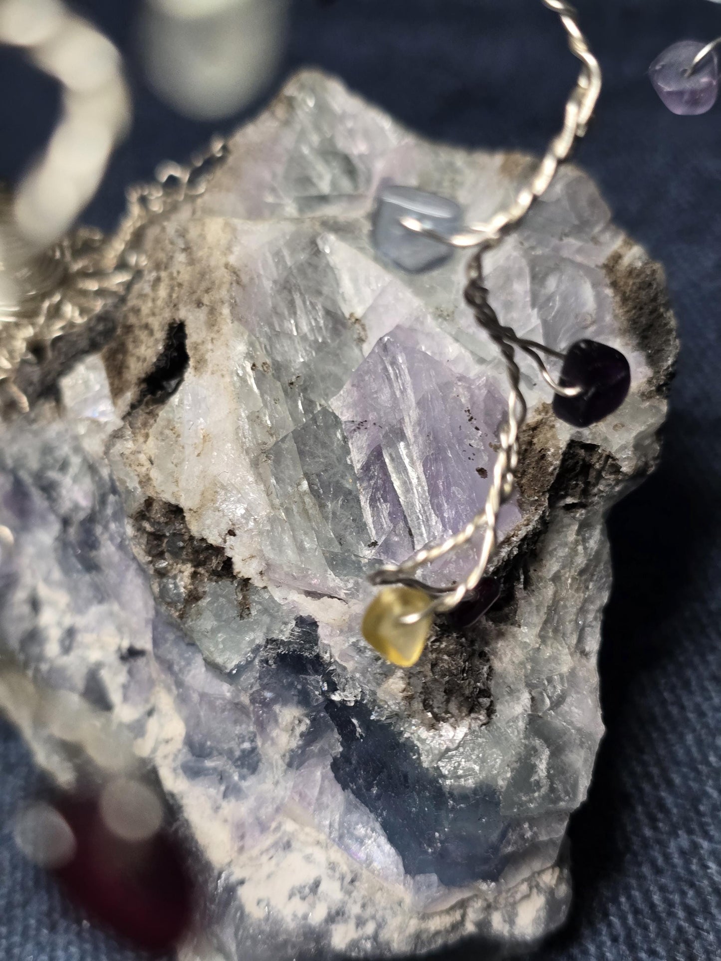 Fluorite Weeping Willow Crystal Tree on Raw Fluorite Base