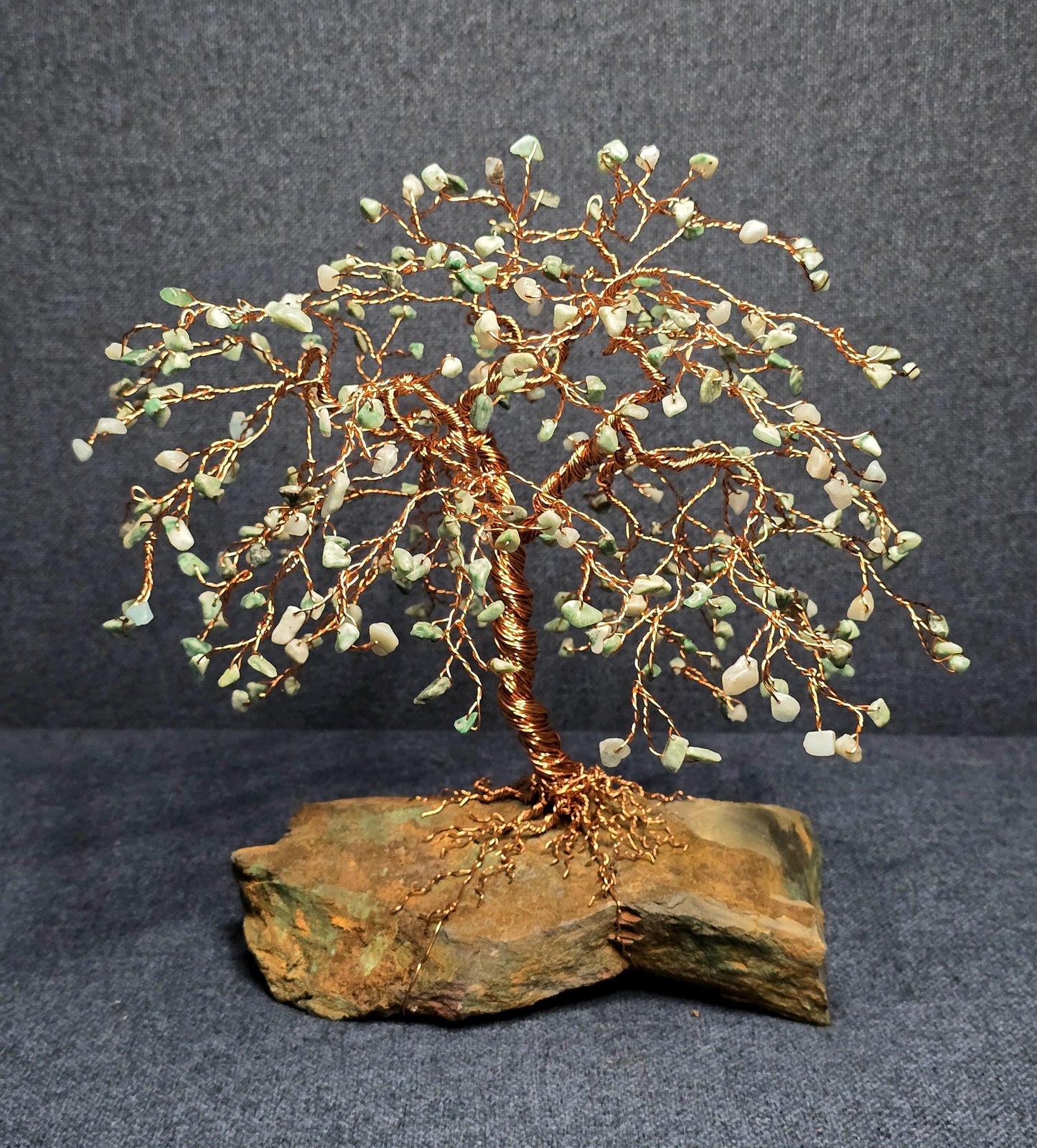 Green Jade Gem Tree on Chrysocolla Rock Base
