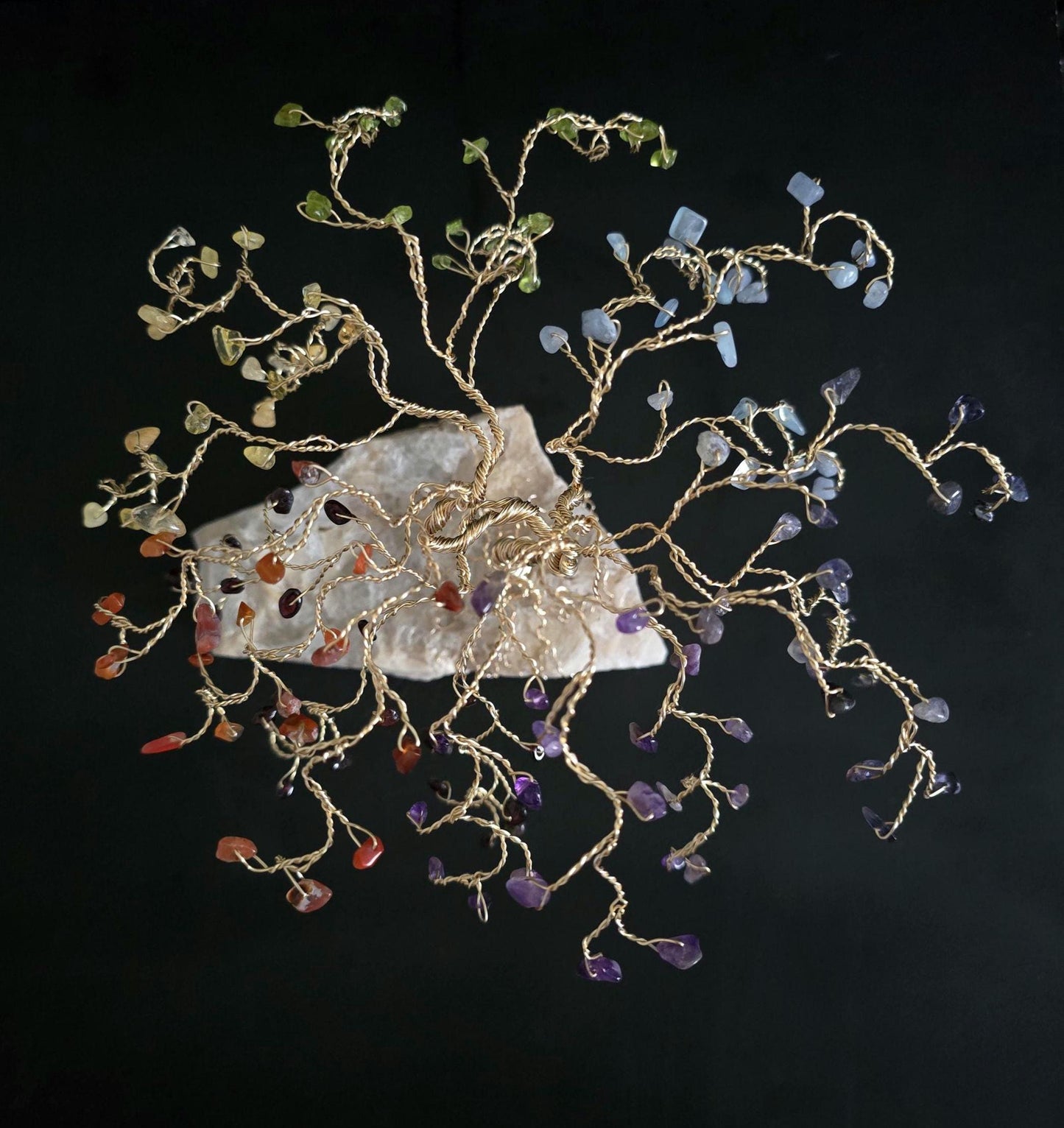 Chakra Willow Gemstone Tree on Quartz Rock Base