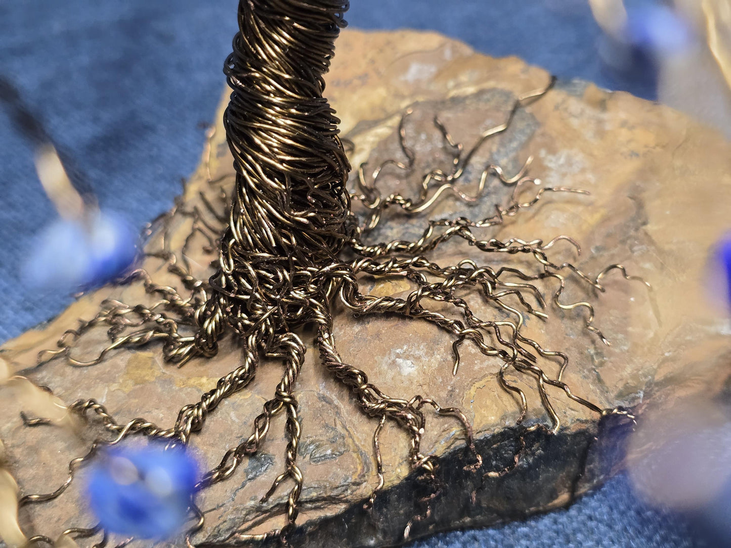 Large Lapis Lazuli Crystal Tree on Tigers Eye Rock Base