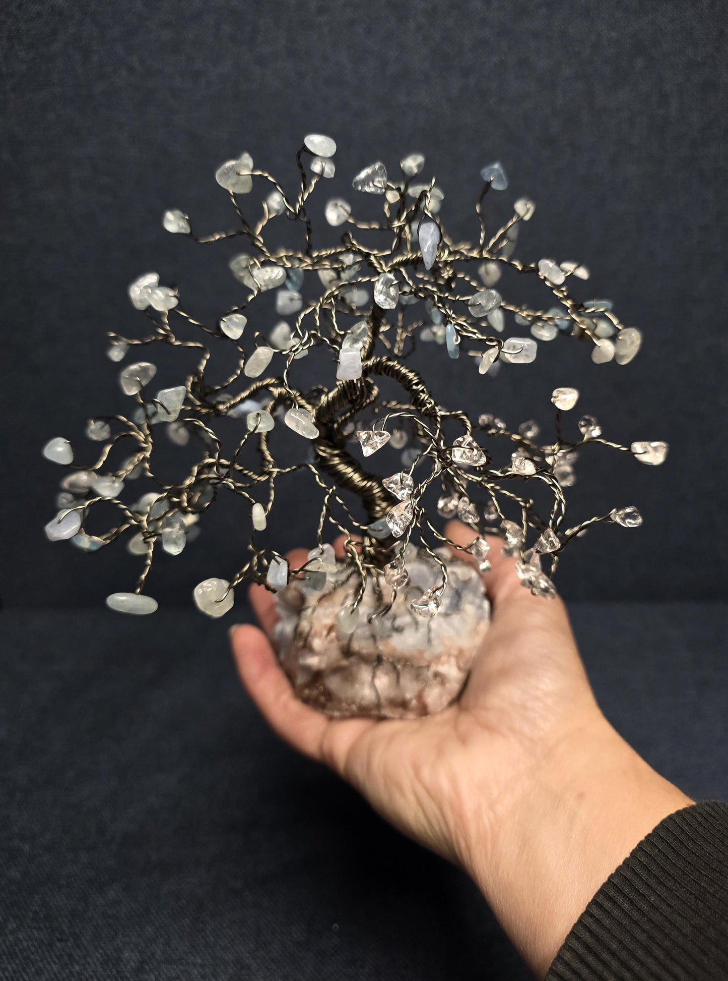 Aquamarine Bonsai Crystal Tree on Calcite Rock Base