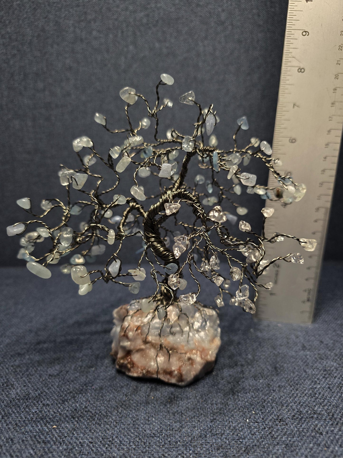 Aquamarine Bonsai Crystal Tree on Calcite Rock Base