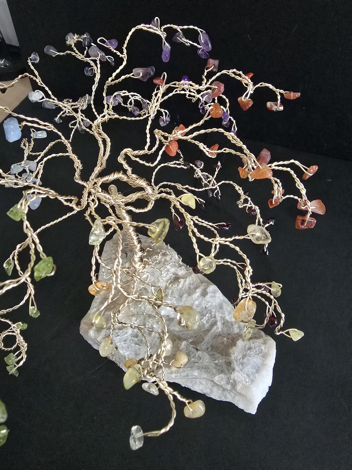 Chakra Willow Gemstone Tree on Quartz Rock Base