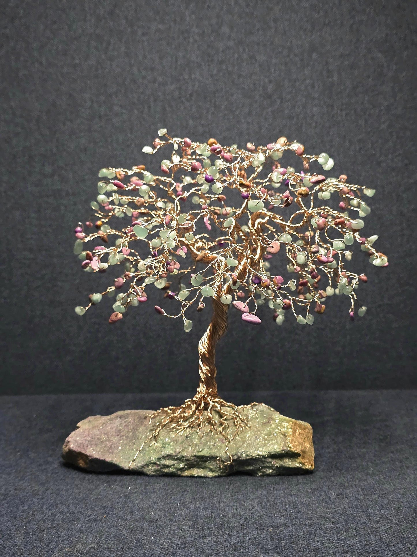 Green Moonstone & Phosphosiderite Gemstone Tree Sculpture Art