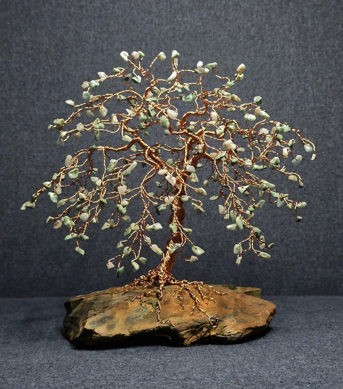 Green Jade Gem Tree on Chrysocolla Rock Base