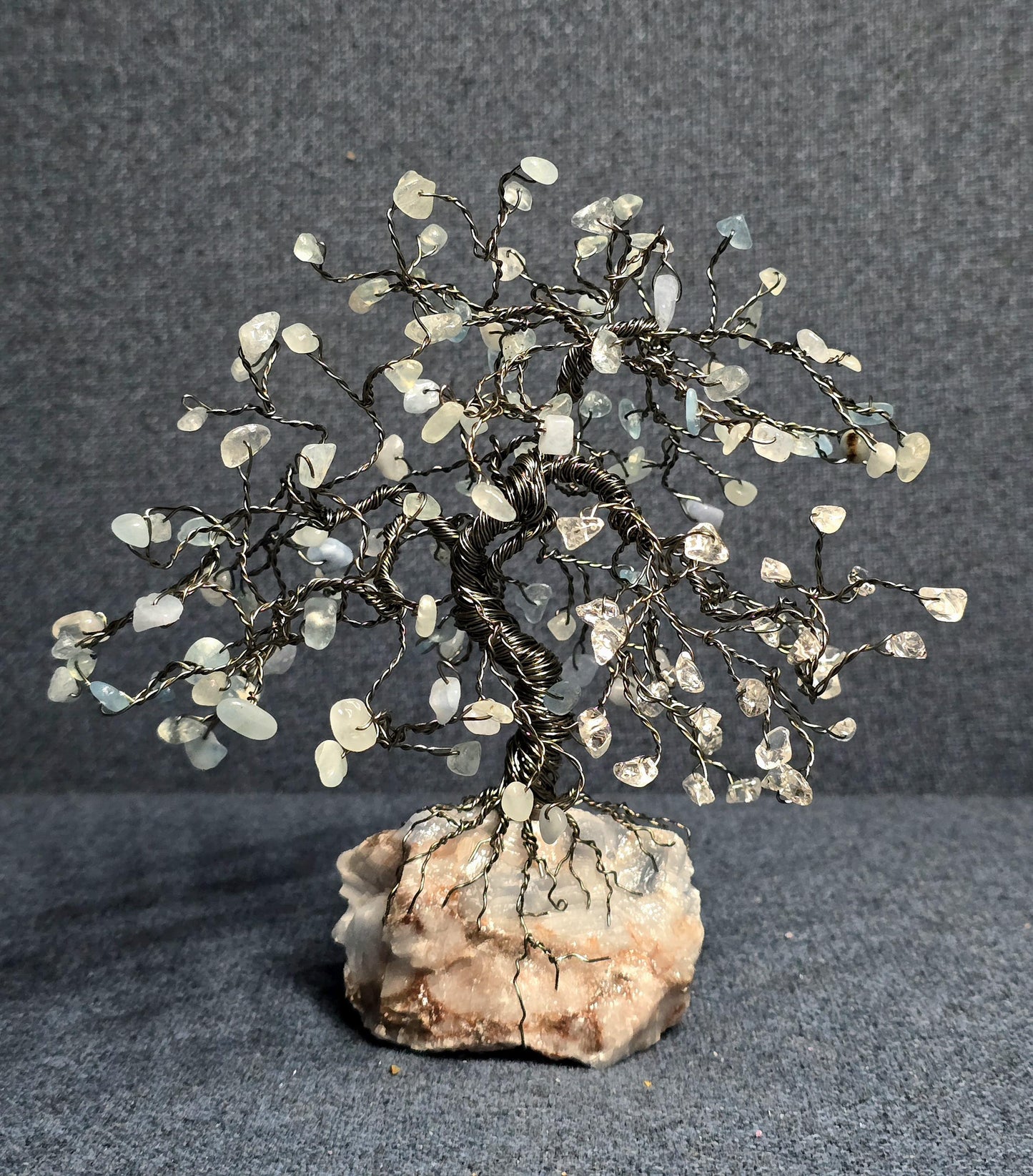 Aquamarine Bonsai Crystal Tree on Calcite Rock Base