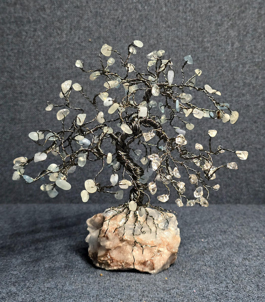 Aquamarine Bonsai Crystal Tree on Calcite Rock Base