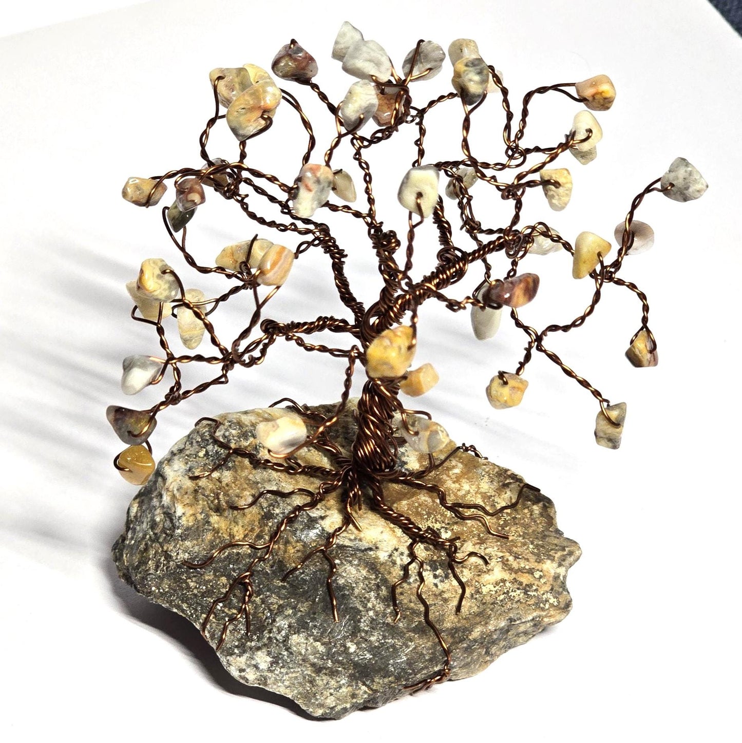 Mini Crazy Lace Agate Crystal Tree on Black Hills Rock Base