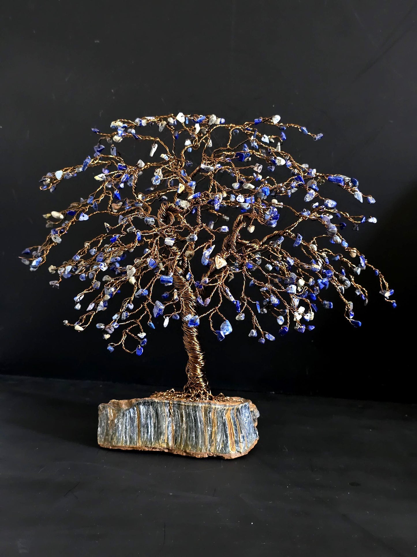 Large Lapis Lazuli Crystal Tree on Tigers Eye Rock Base