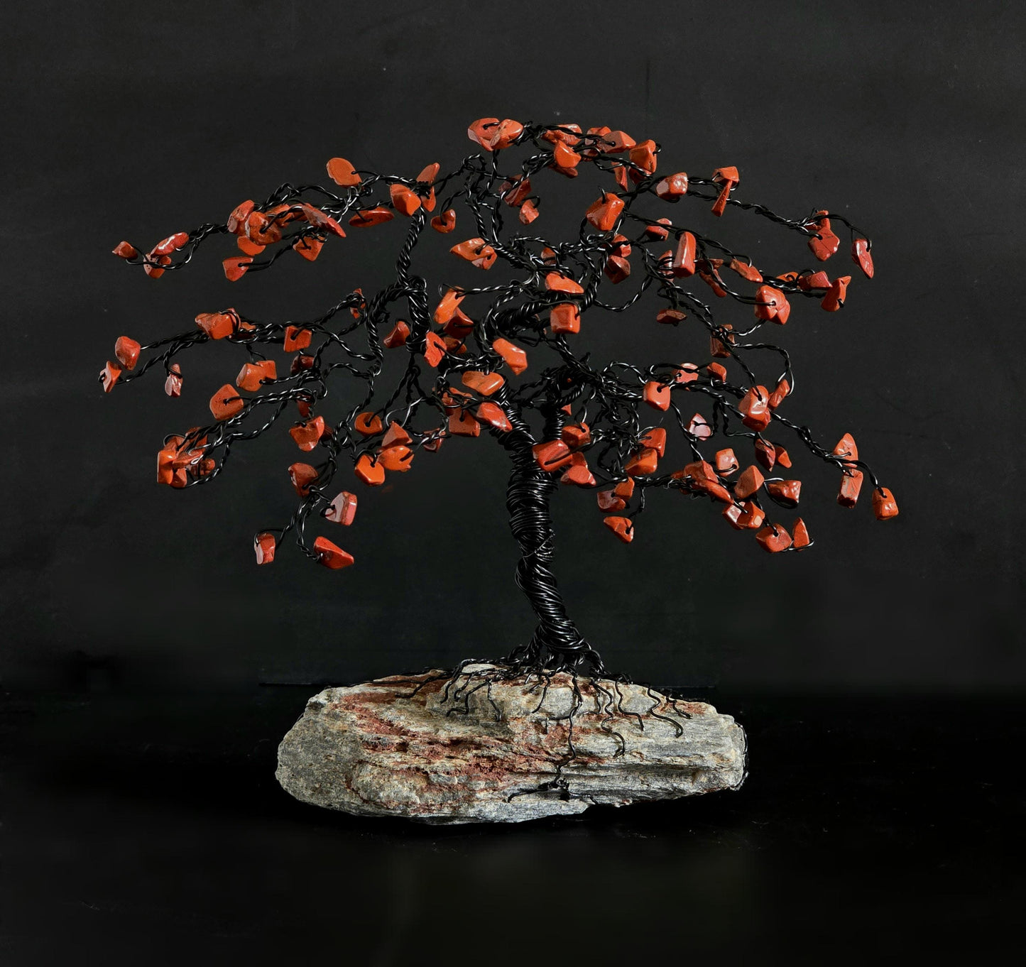 Red Jasper Bonsai Crystal Tree on Black Hills Rock Base