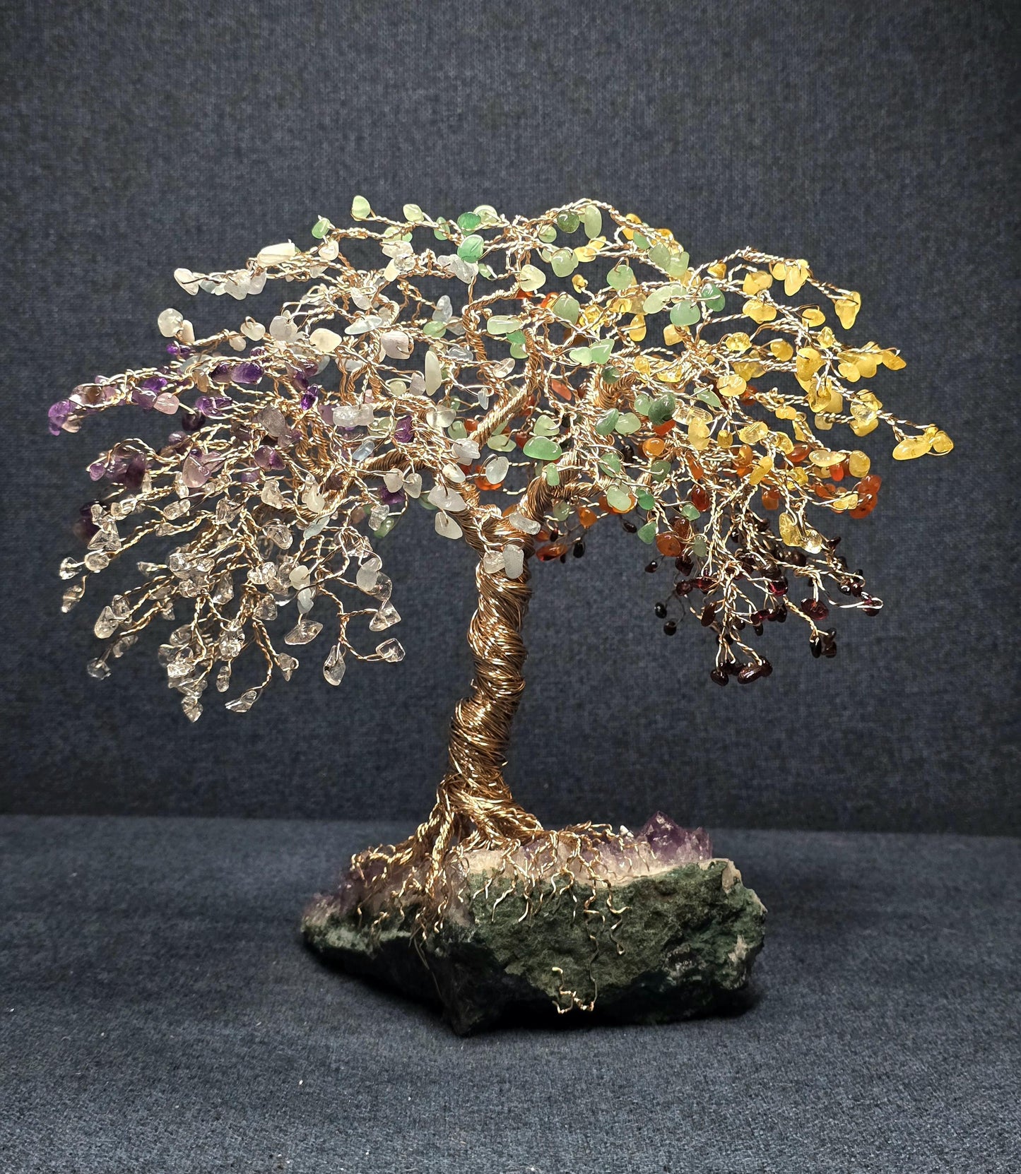 Large 7 Chakra Crystal Tree on Flashy Amethyst Rock Base