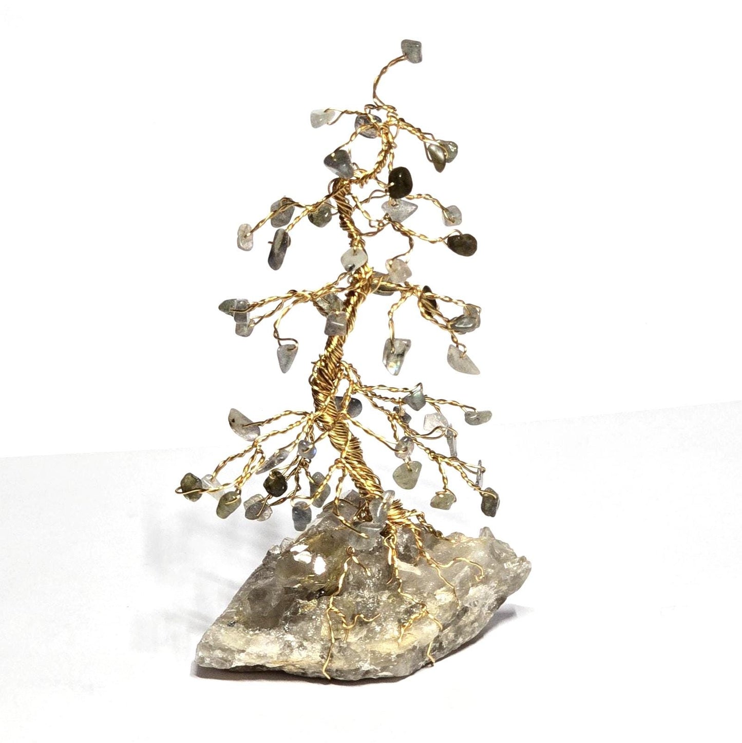 Flashy Labradorite Mini Pine Tree on Quartz Rock Base