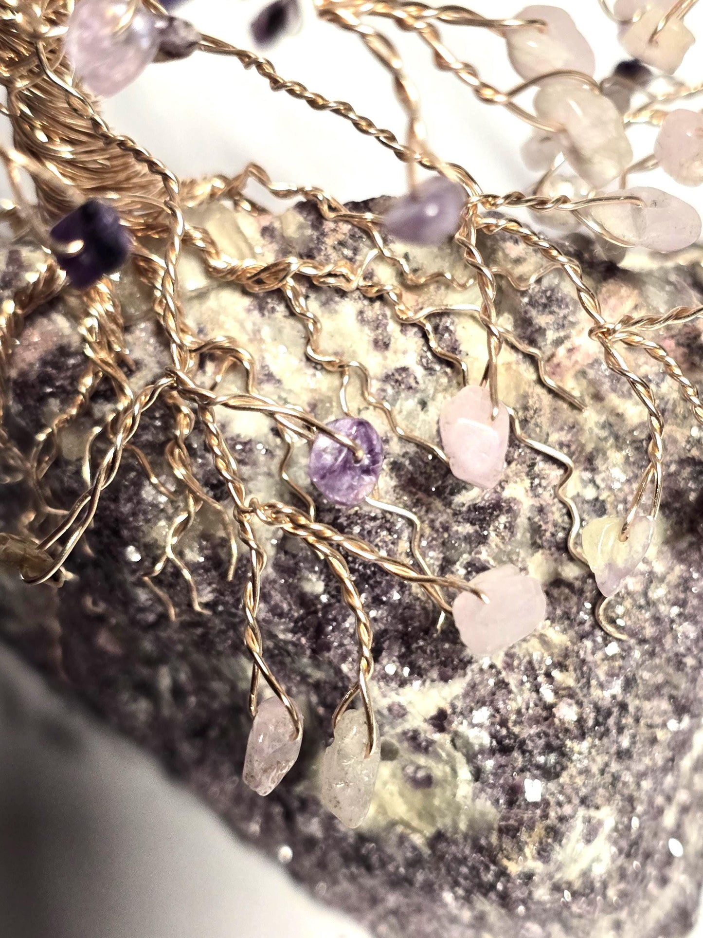 Kunzite & Charoite Wire Tree Sculpture Art