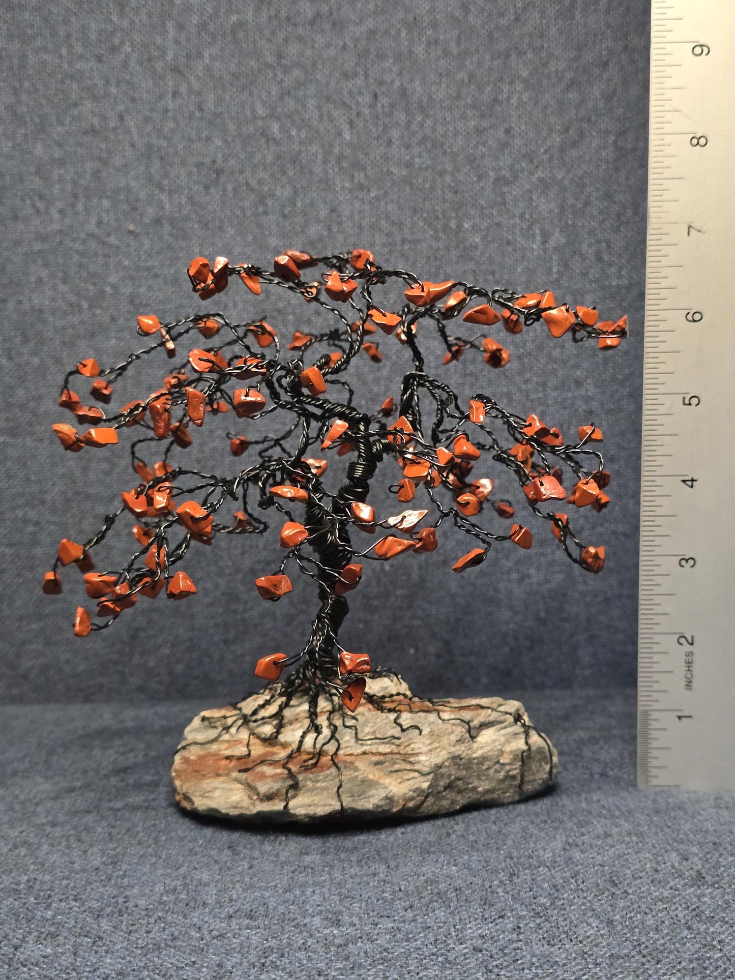 Red Jasper Bonsai Crystal Tree on Black Hills Rock Base