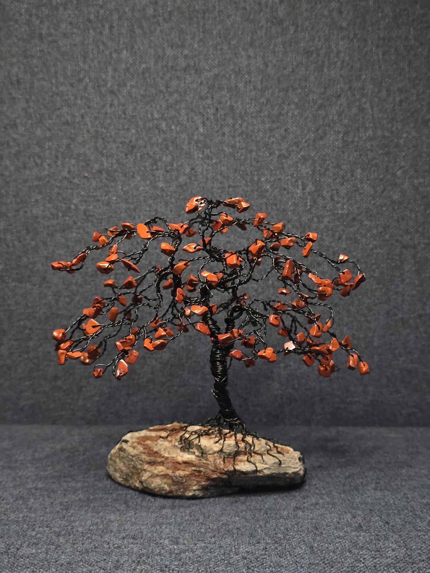 Red Jasper Bonsai Crystal Tree on Black Hills Rock Base