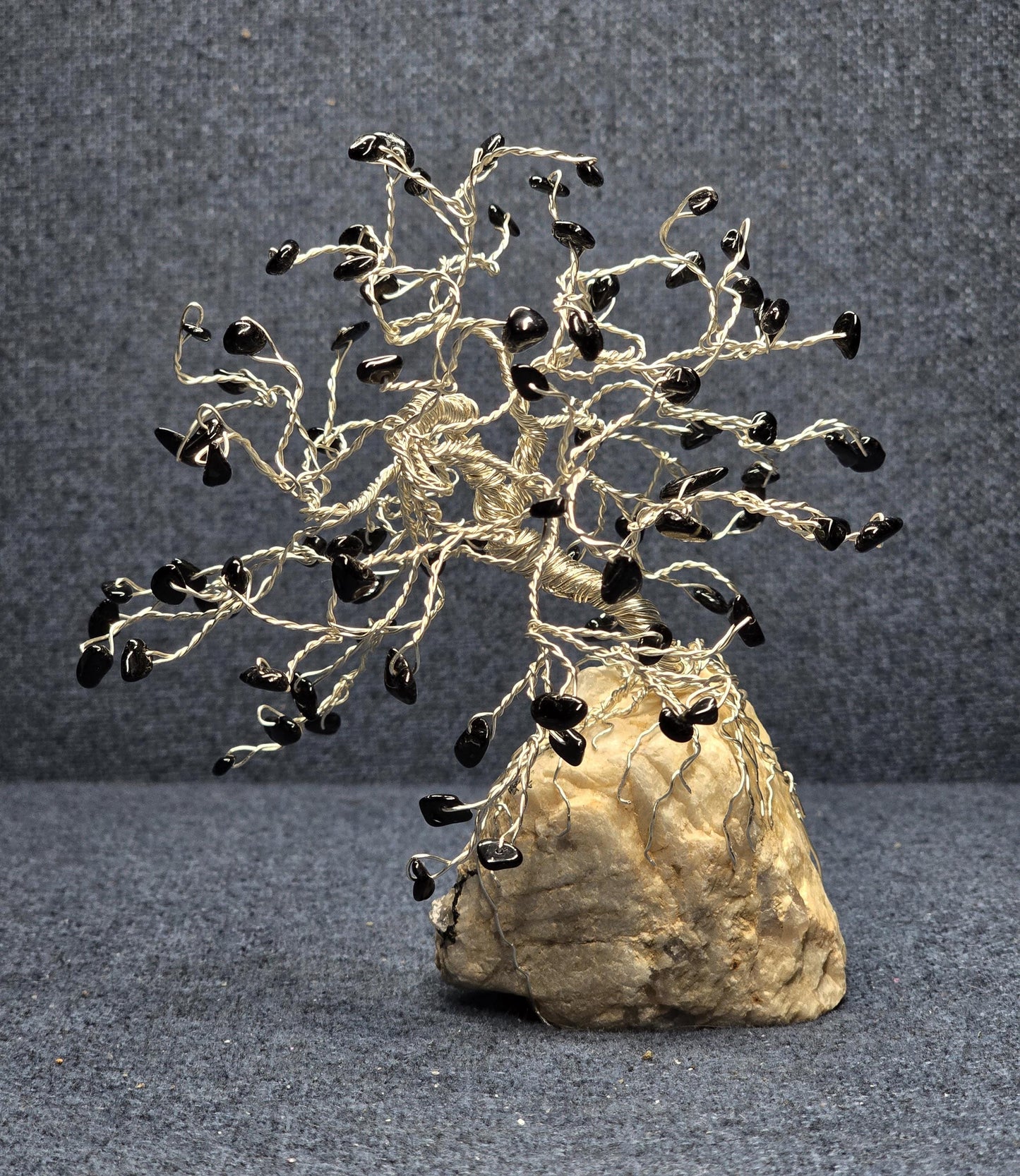 Black Tourmaline Bonsai Crystal Tree on Quartz Rock Base