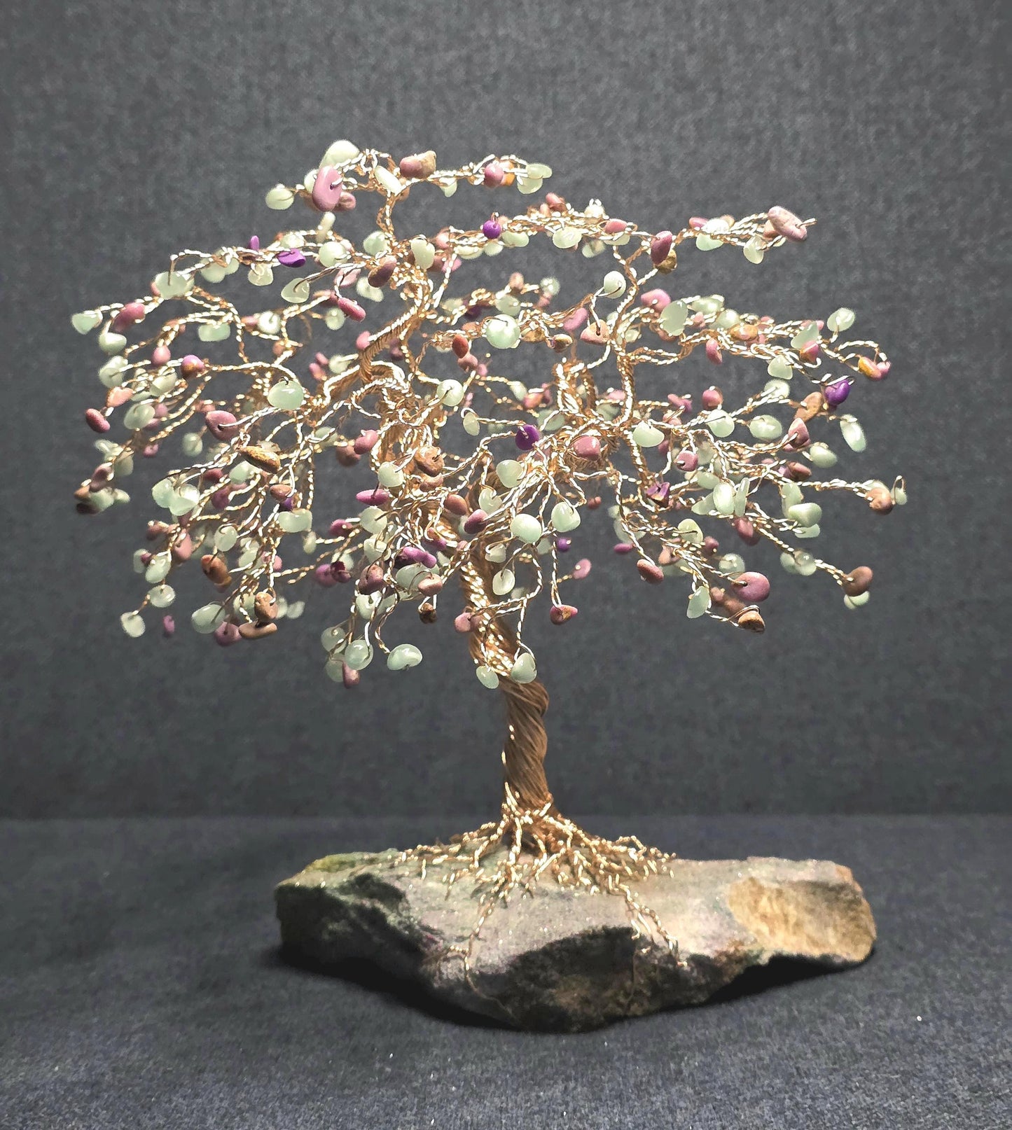 Green Moonstone & Phosphosiderite Gemstone Tree Sculpture Art