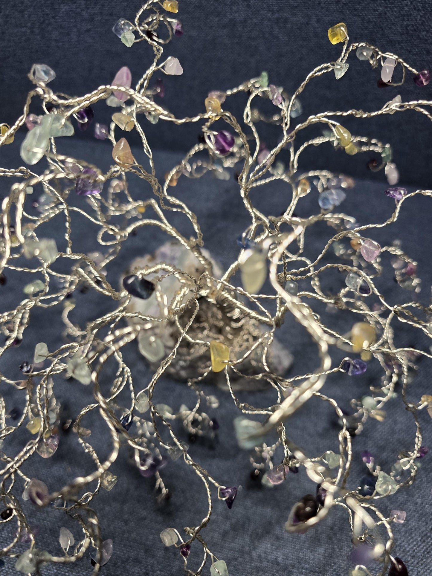 Fluorite Weeping Willow Crystal Tree on Raw Fluorite Base