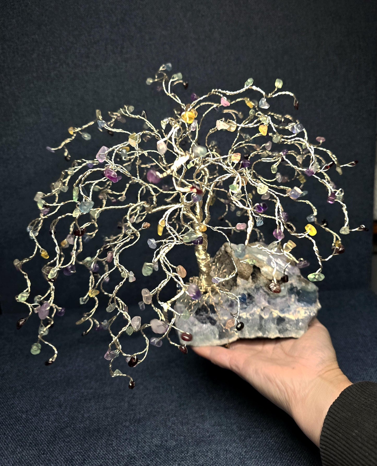 Fluorite Weeping Willow Crystal Tree on Raw Fluorite Base