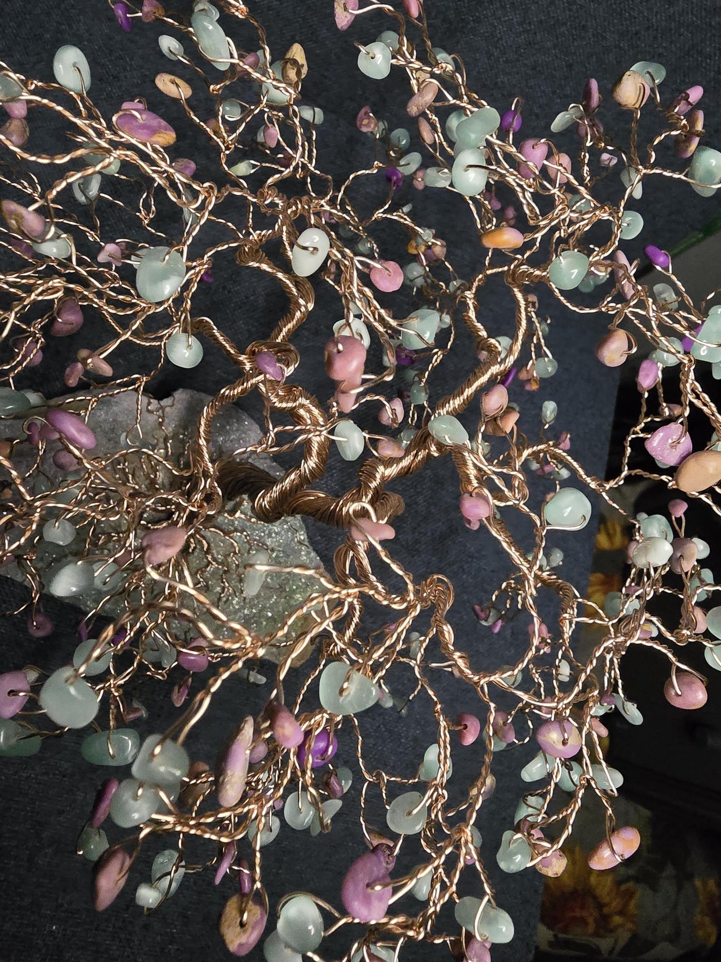 Green Moonstone & Phosphosiderite Gemstone Tree Sculpture Art