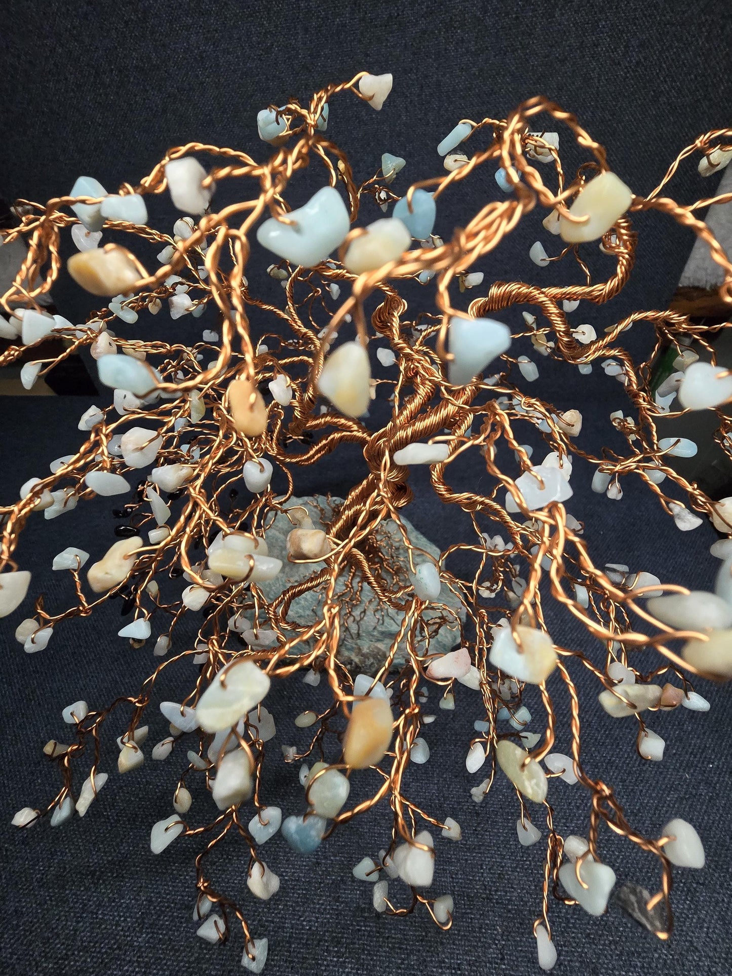 Amazonite & Black Tourmaline Crystal Tree Art Sculpture