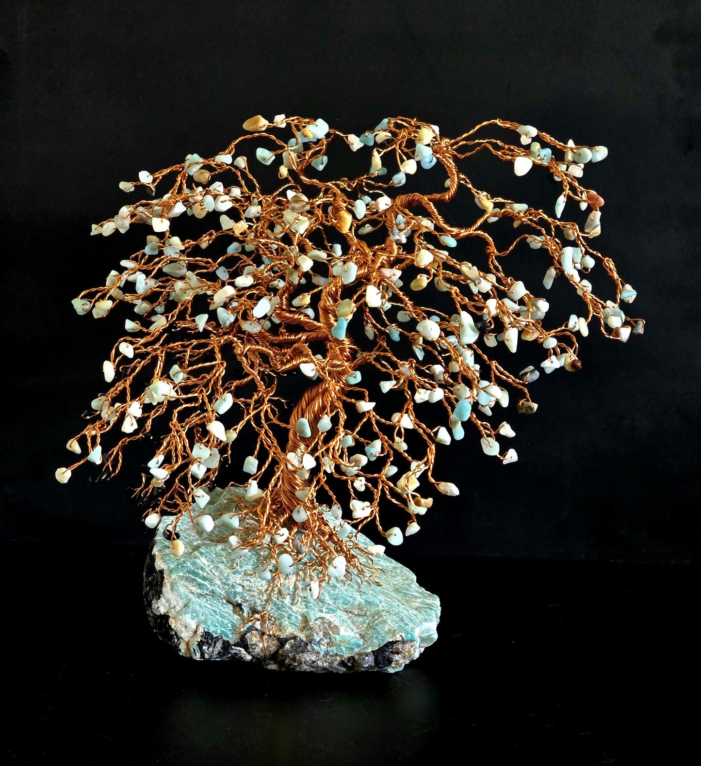 Amazonite & Black Tourmaline Crystal Tree Art Sculpture