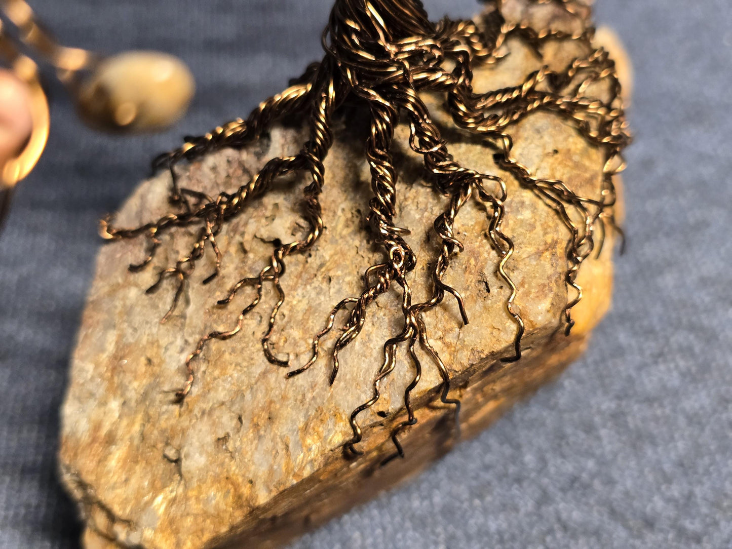 Large Rhodonite Gem Tree with Dark Bronze Wire, Handcrafted Wire Sculpture Art