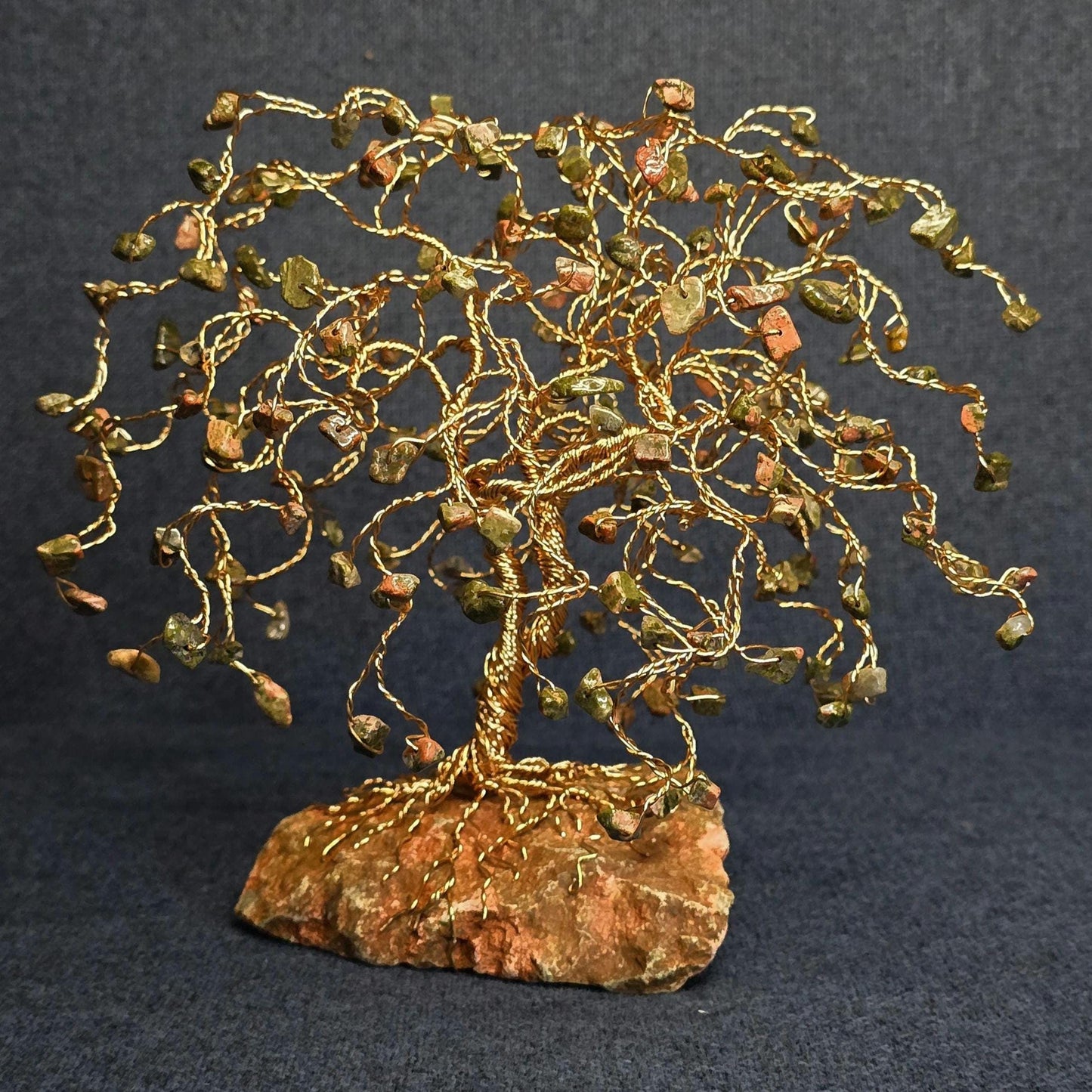 Weeping Willow Rose Gold Unakite Gem Tree on Unakite Rock Base