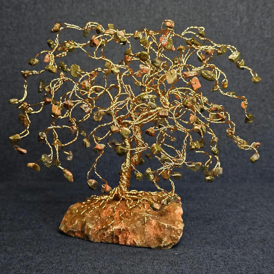 Weeping Willow Rose Gold Unakite Gem Tree on Unakite Rock Base