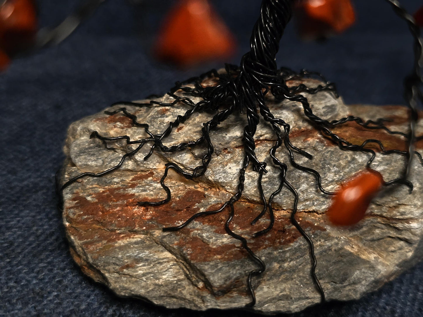 Red Jasper Bonsai Crystal Tree on Black Hills Rock Base