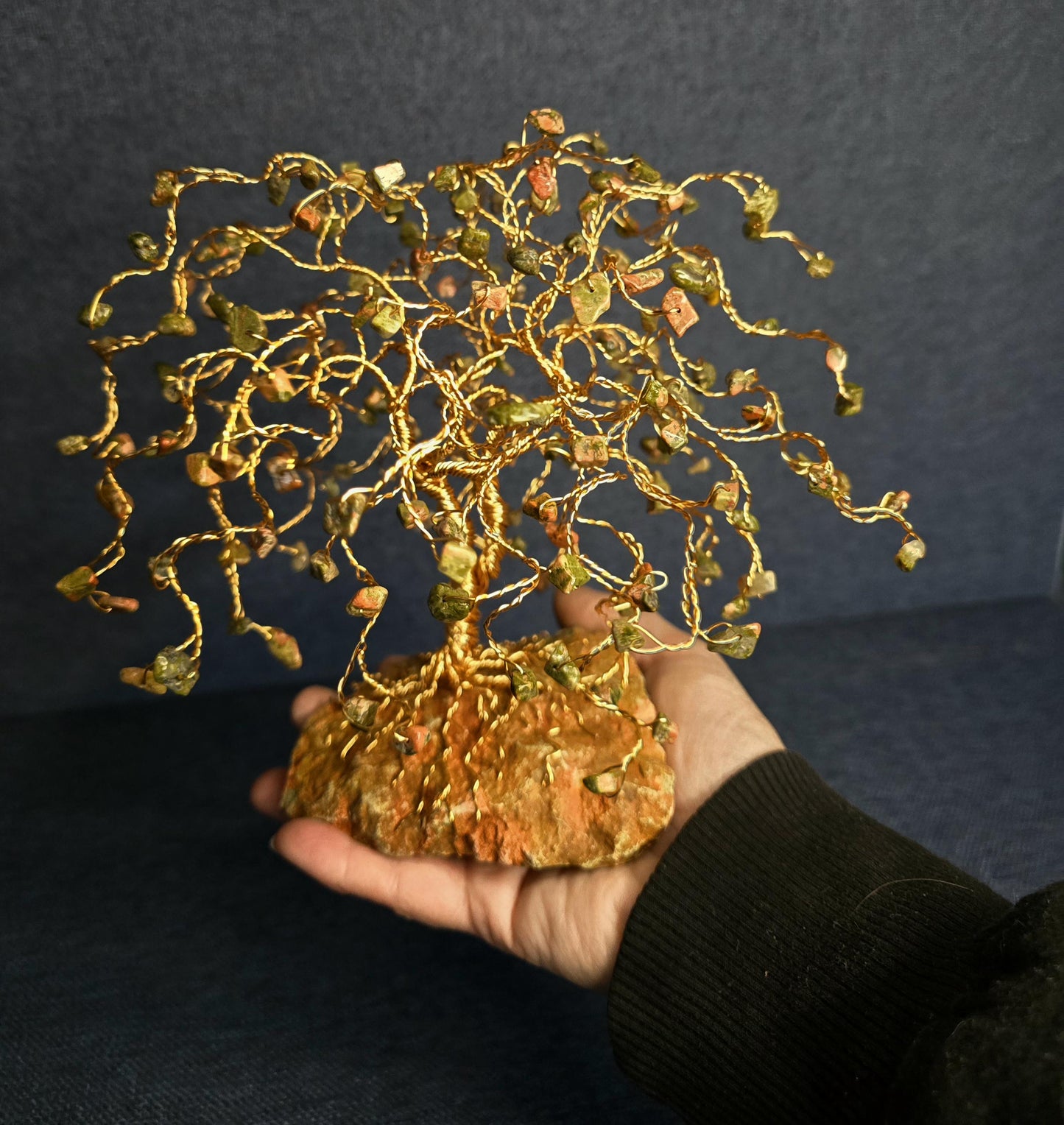 Weeping Willow Rose Gold Unakite Gem Tree on Unakite Rock Base